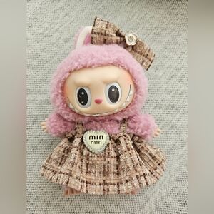 Labubu Outfit Designer Brown Tweed With Bow Dress Outfit